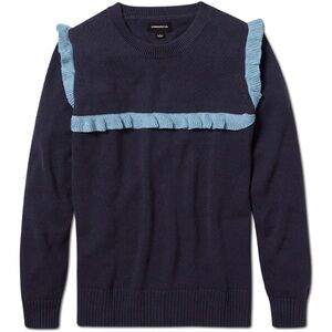 Summersalt Year-Round Crew Neck Ruffle Sweater in Deep Sea